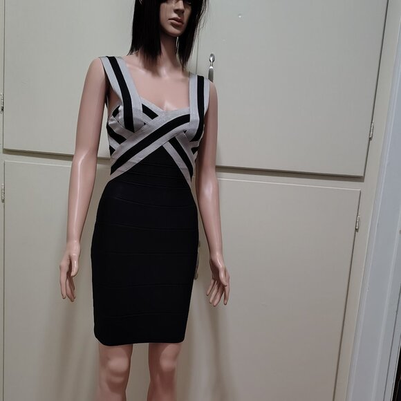 Rachael G Stretch Dress with Thick Straps, Black with Gray - Picture 5 of 12